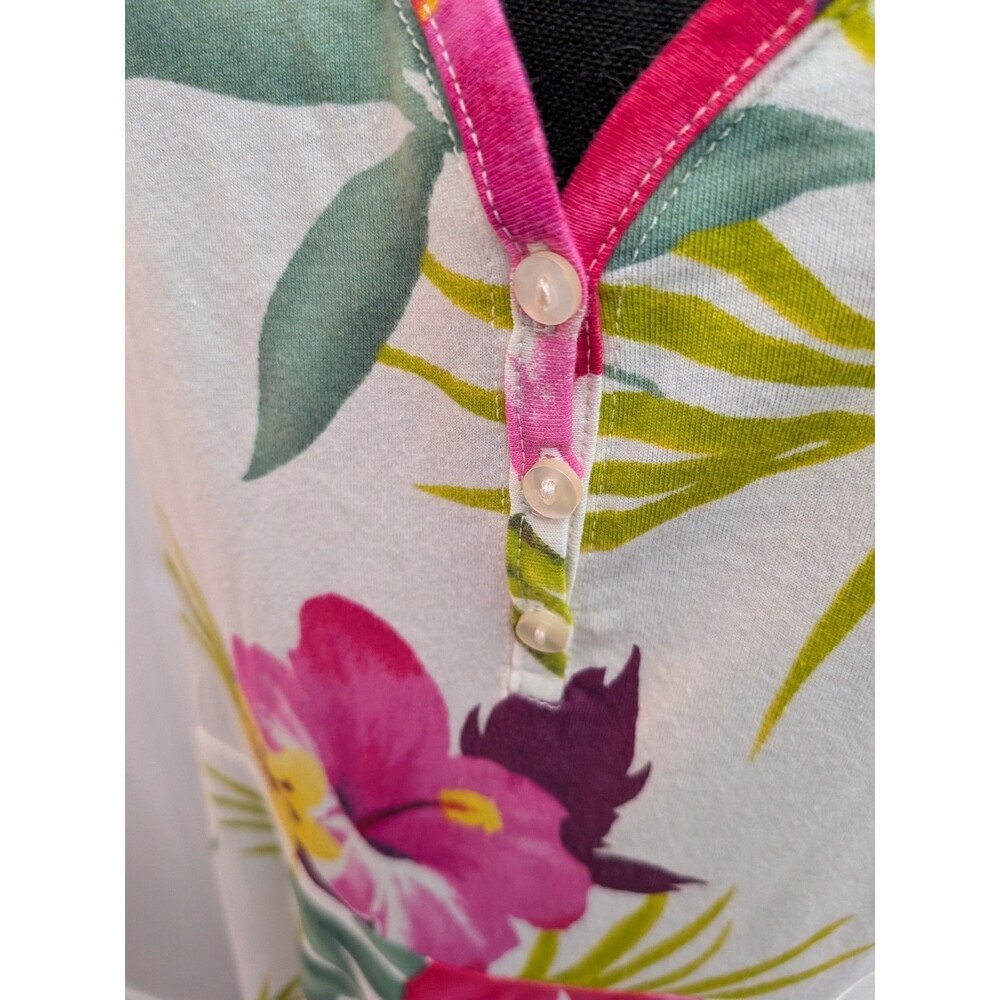 Chaps Maxi Dress sz L Cream Pink Multi Floral 100% Cotton Knit Tropical Hawaiian - Picture 8 of 13